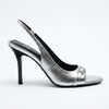Sandale à talon slingback Zara argentée