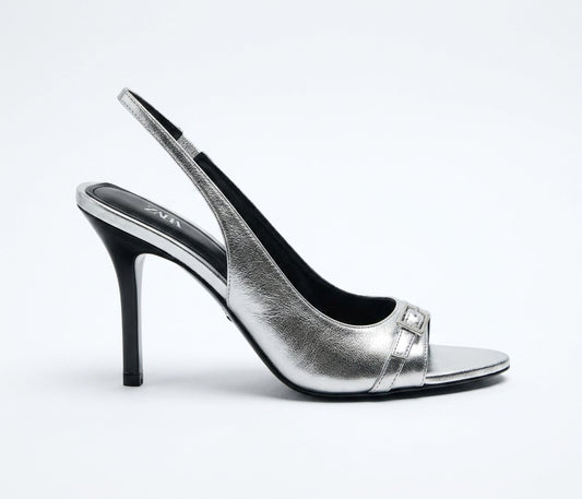 Sandale à talon slingback Zara argentée