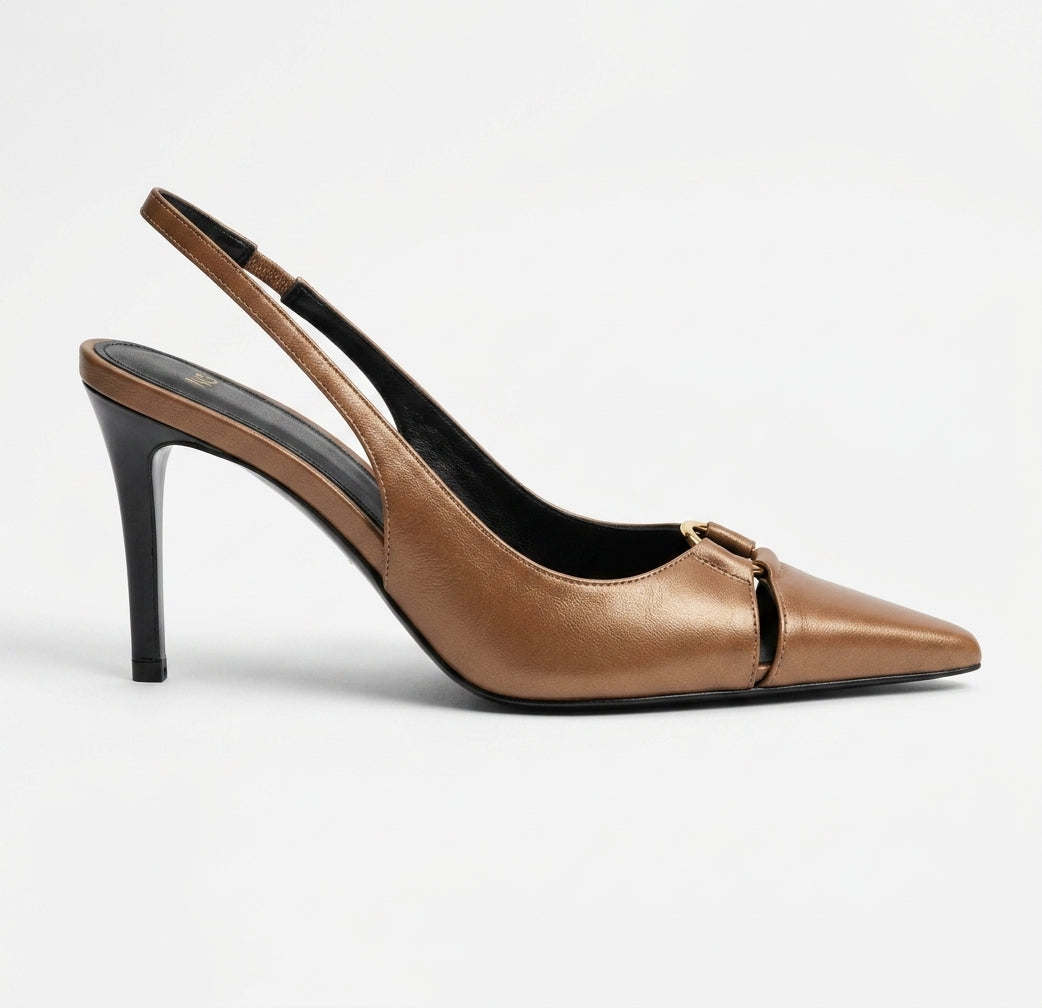 Escarpins slingback marron à bout pointu