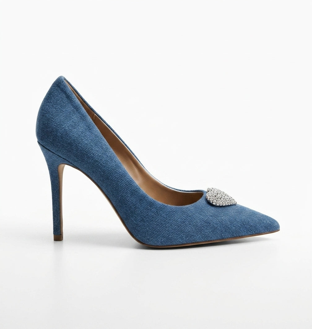 Escarpins Mango en denim avec cœur en strass