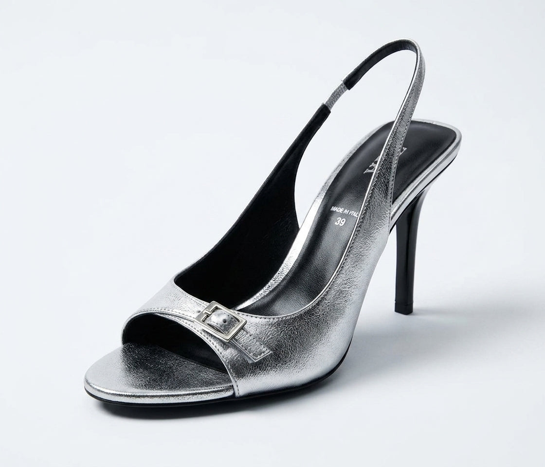 Sandale à talon slingback Zara argentée
