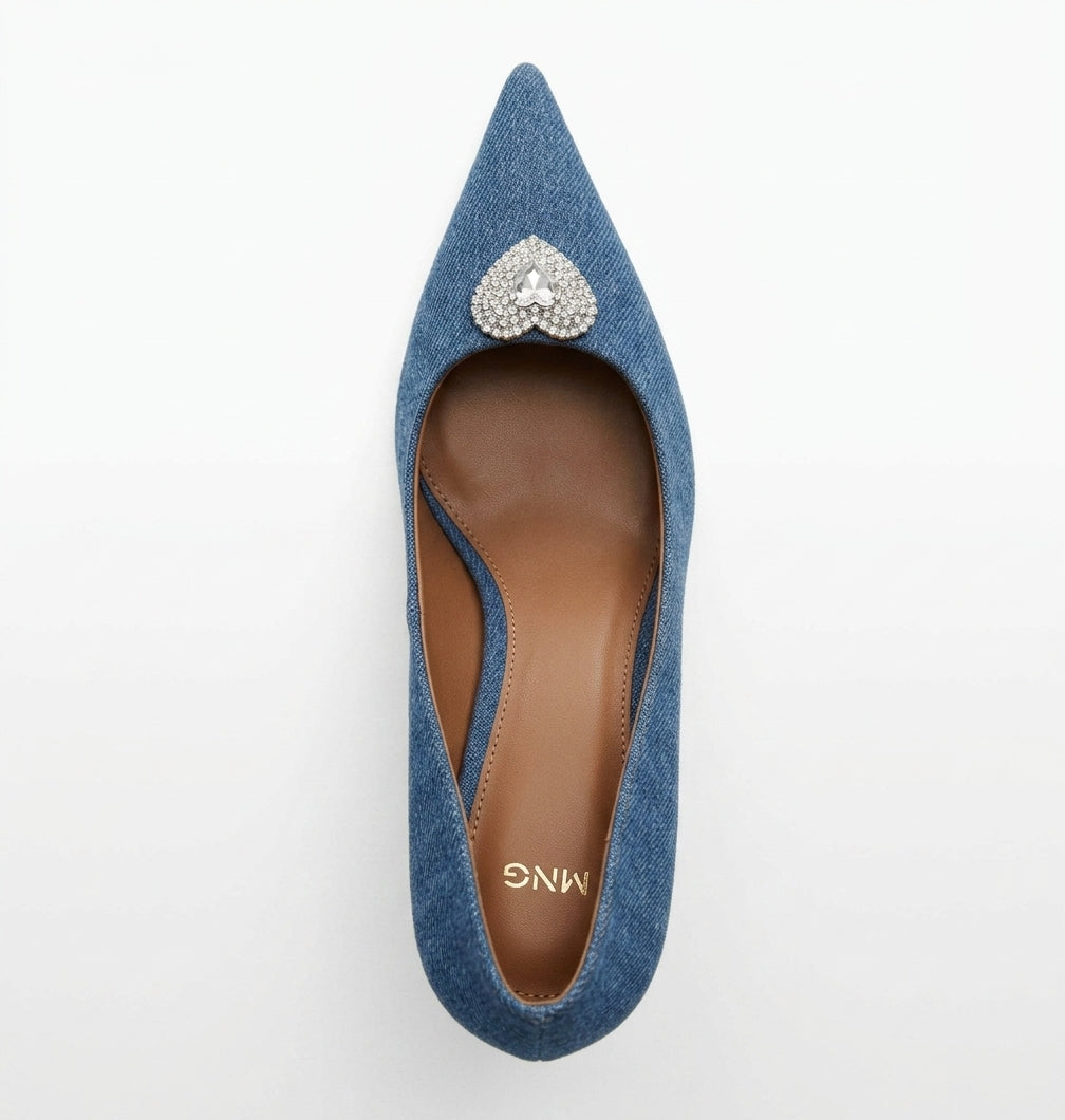 Escarpins Mango en denim avec cœur en strass