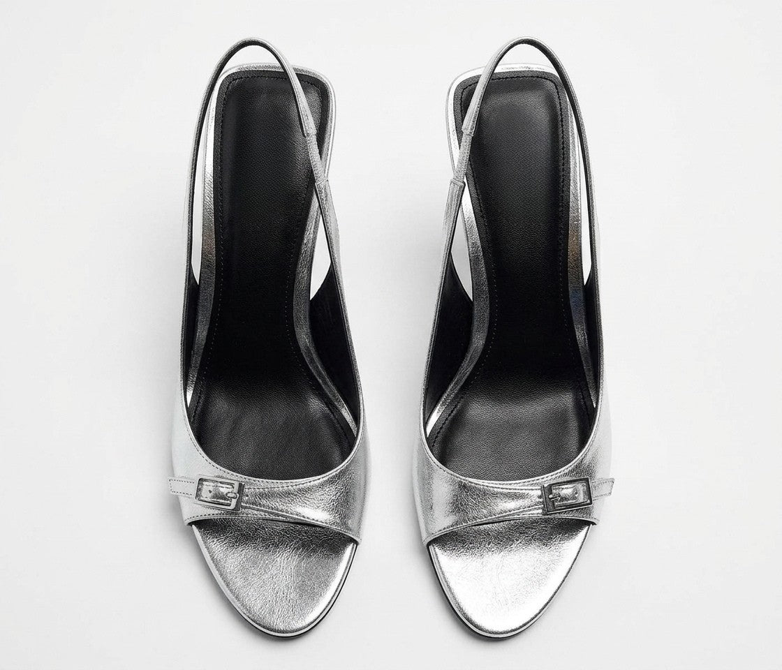 Sandale à talon slingback Zara argentée