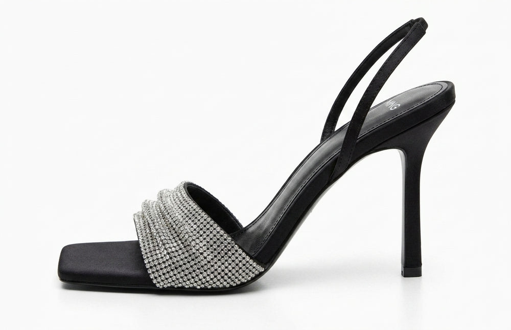 Sandales à talons hauts noires avec brides scintillantes MNG