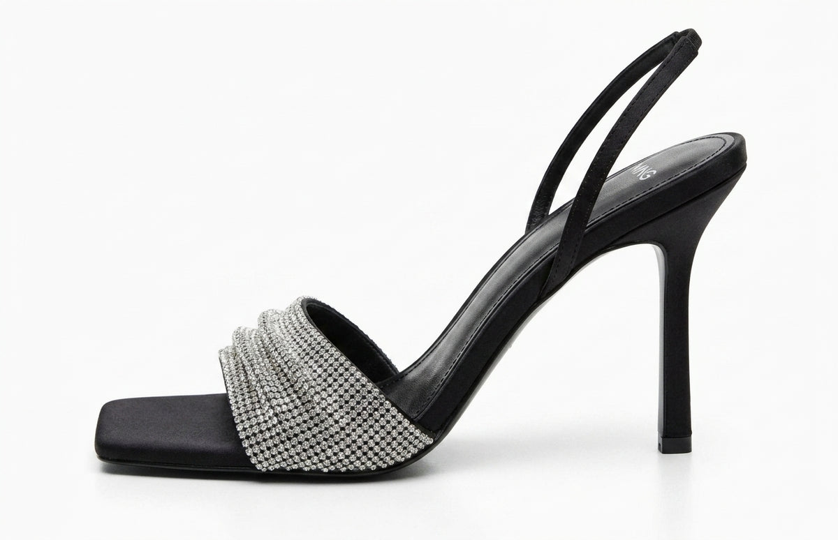 Sandales à talons hauts noires avec brides scintillantes MNG