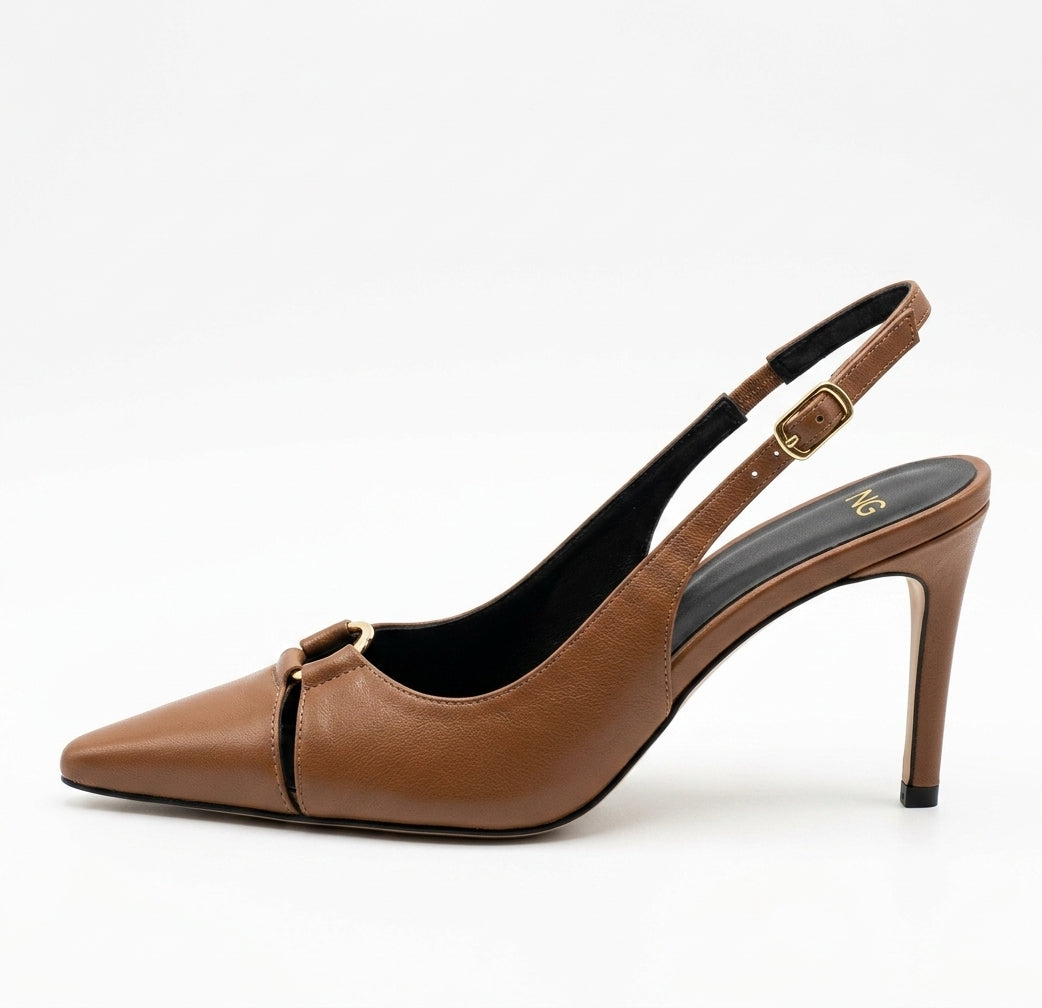 Escarpins slingback marron à bout pointu