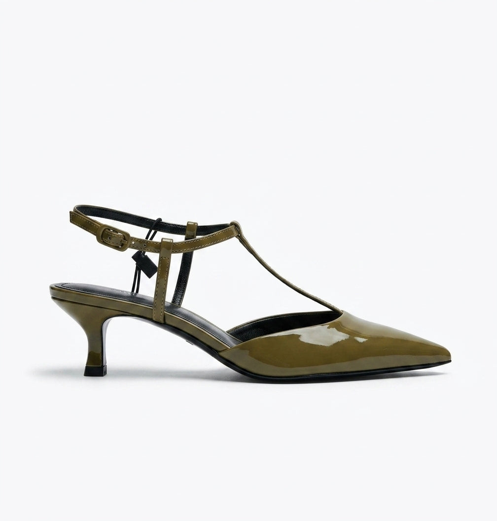 Escarpin Zara vert kaki brillant