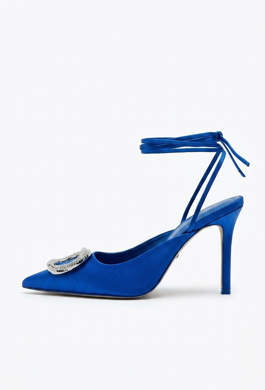 Escarpin Zara bleu à bout pointu avec boucle strass et lanières