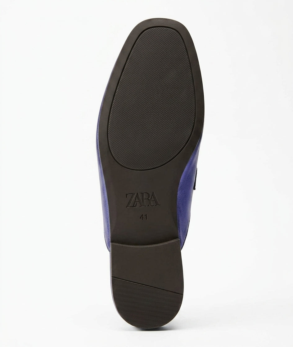 Mules Zara bleu métallisé avec détail mors doré