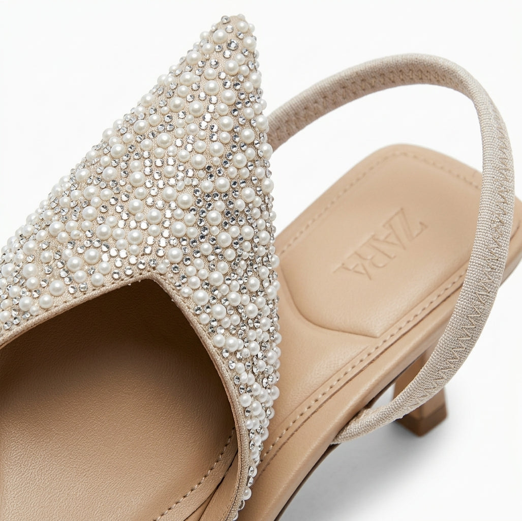Zara Escarpin beige à perles