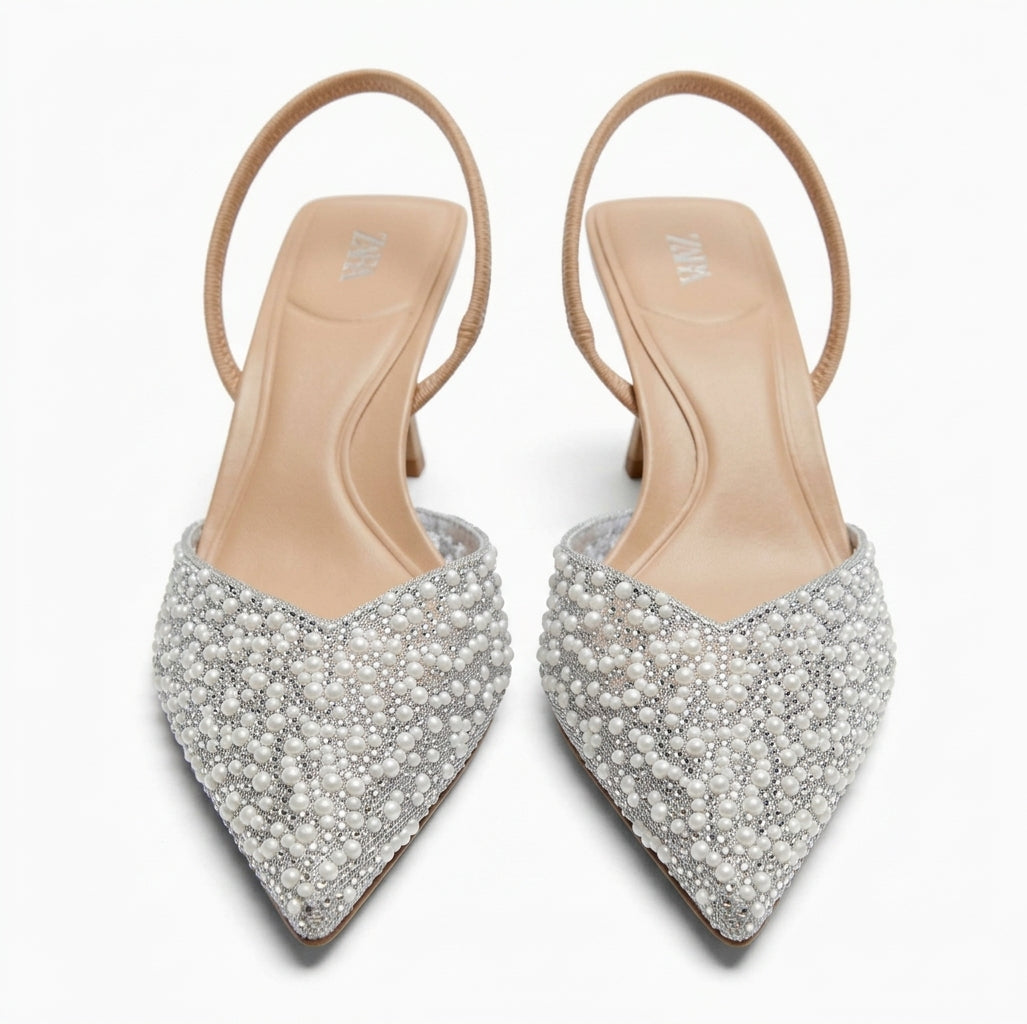 Zara Escarpin beige à perles