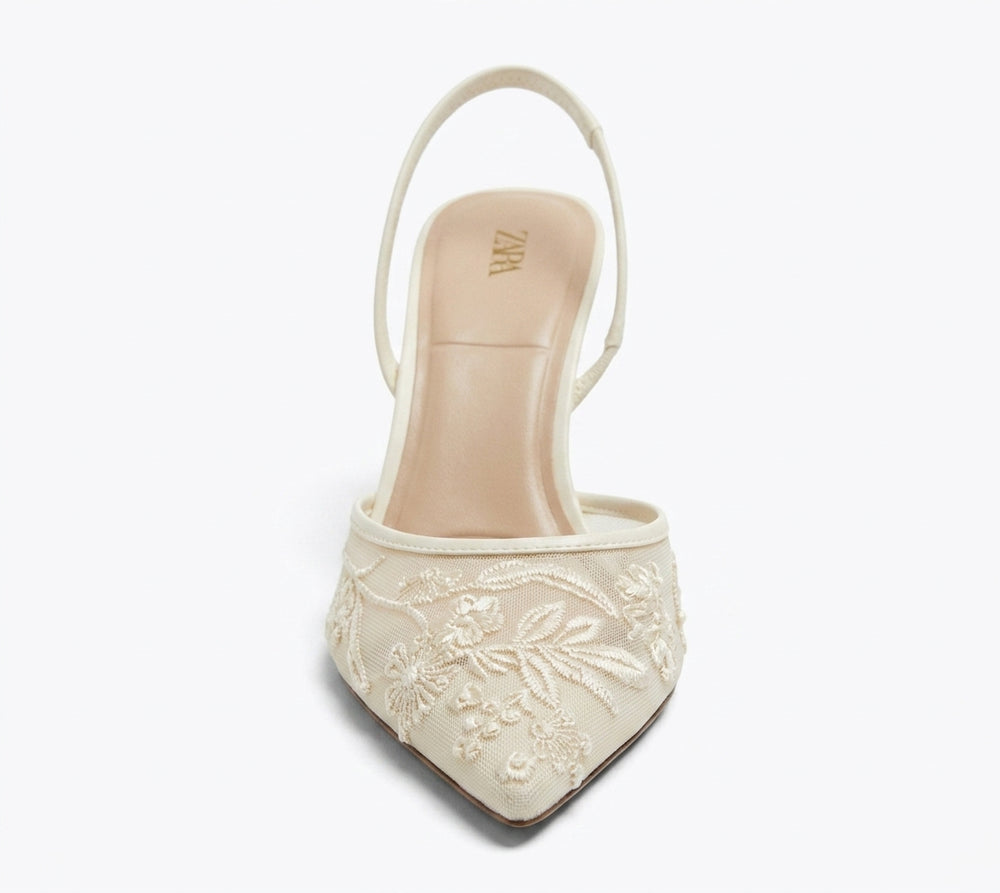 Slingback Zara crème avec broderies florales