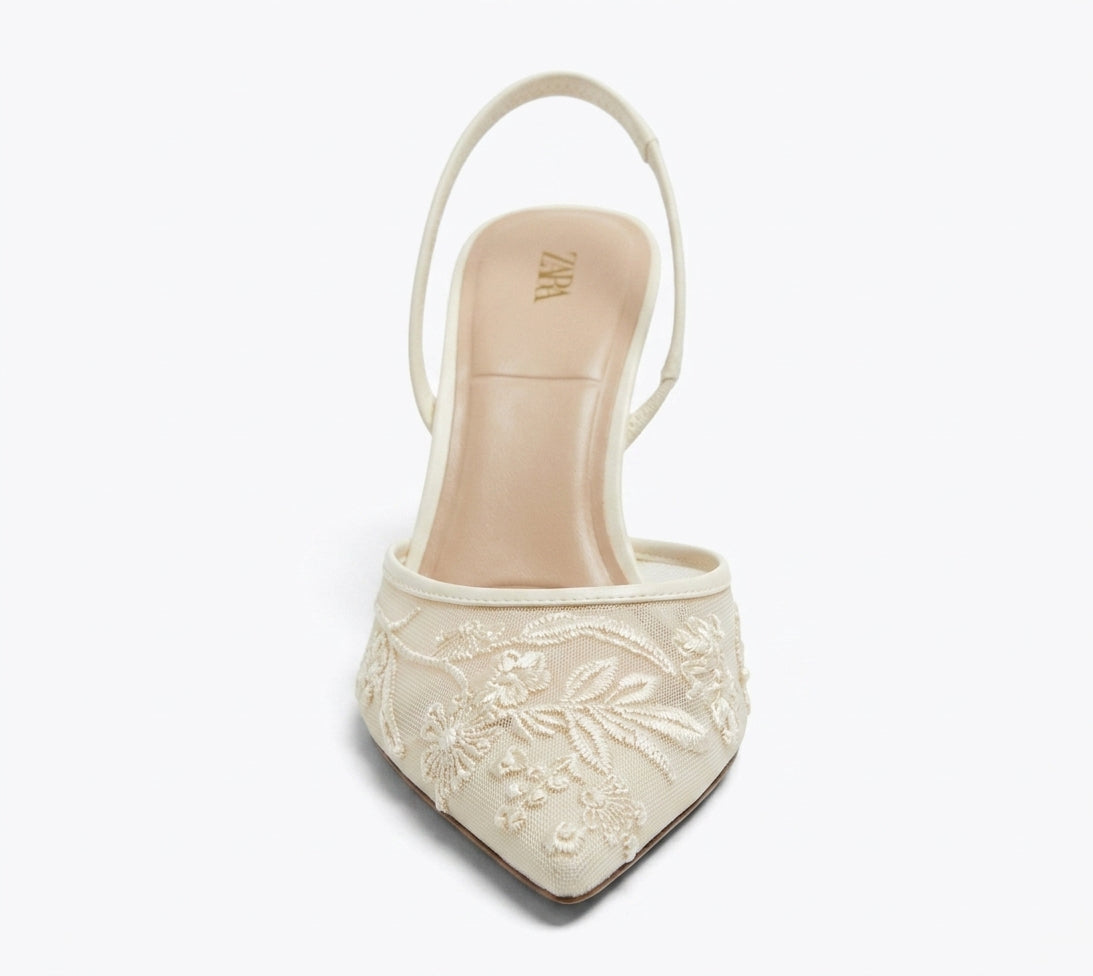 Slingback Zara crème avec broderies florales