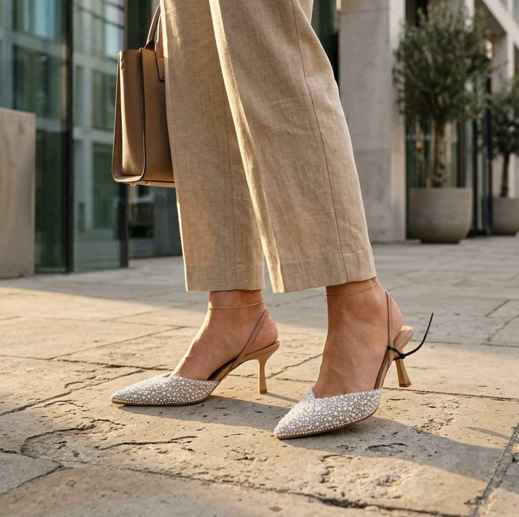 Zara Escarpin beige à perles