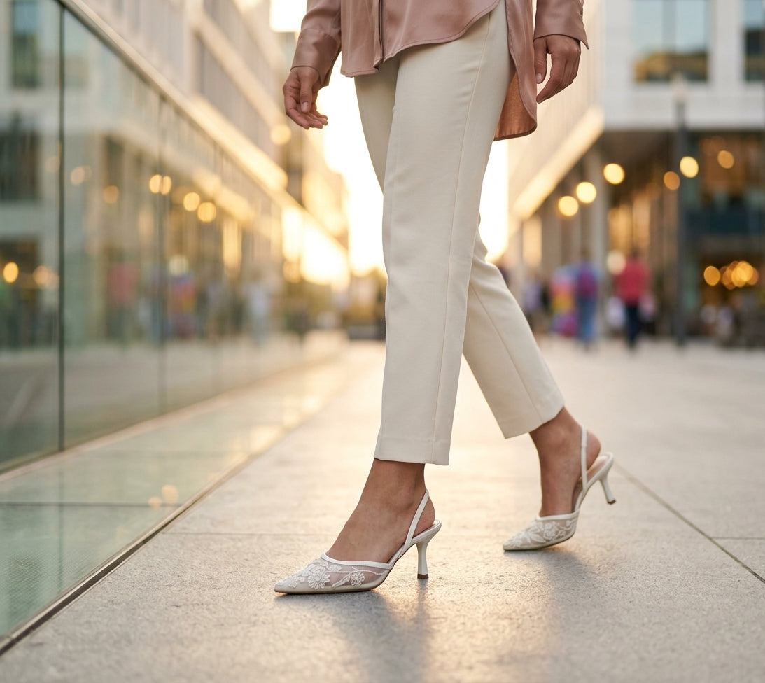 Slingback Zara crème avec broderies florales