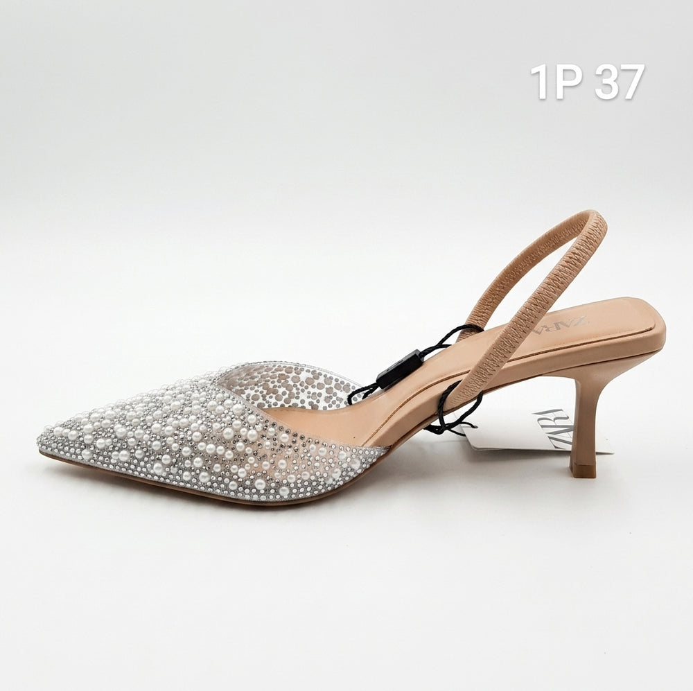 Zara Escarpin beige à perles