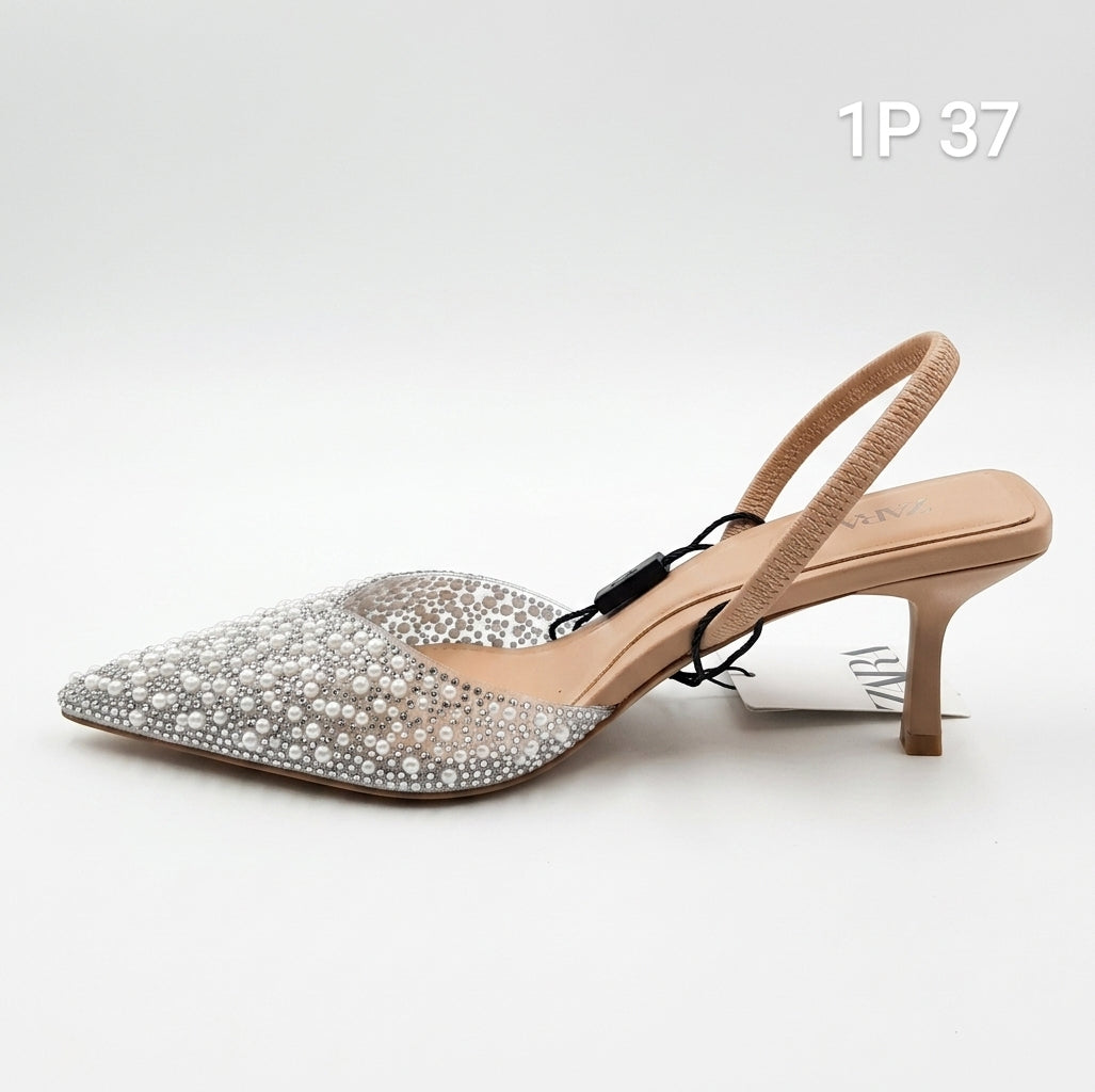 Zara Escarpin beige à perles