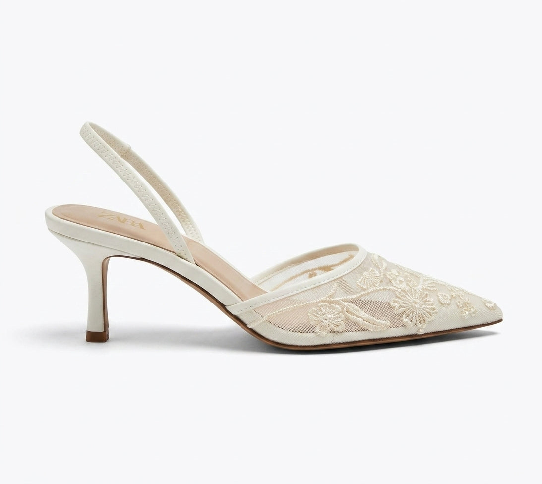Slingback Zara crème avec broderies florales