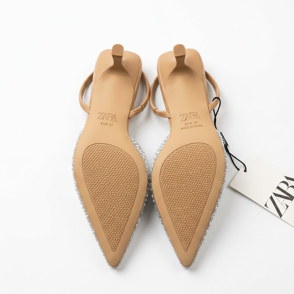 Zara Escarpin beige à perles