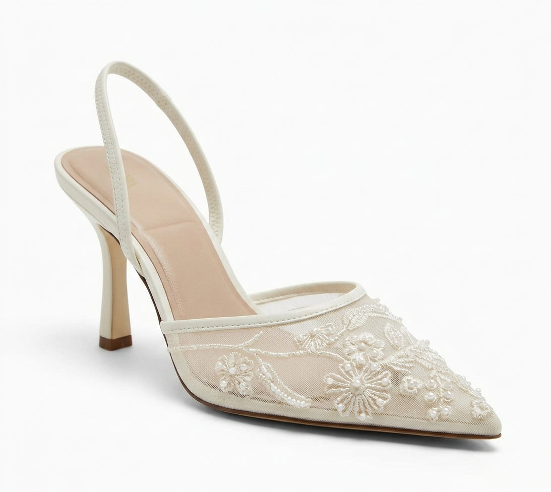 Slingback Zara crème avec broderies florales