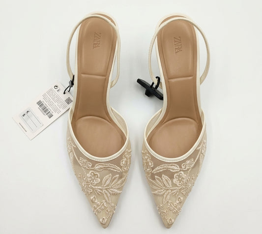 Slingback Zara crème avec broderies florales