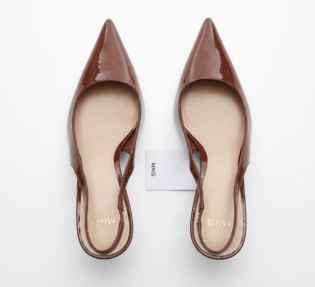 Escarpins slingback marron vernis MNG