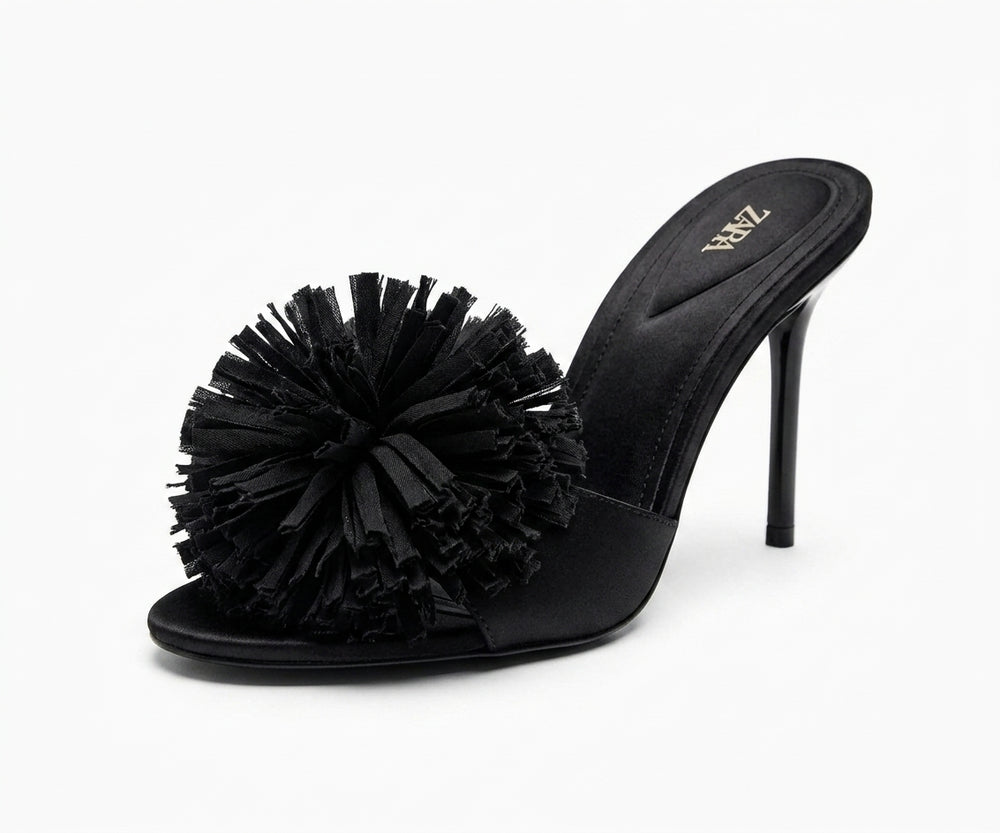 Mule Zara noire à pompon