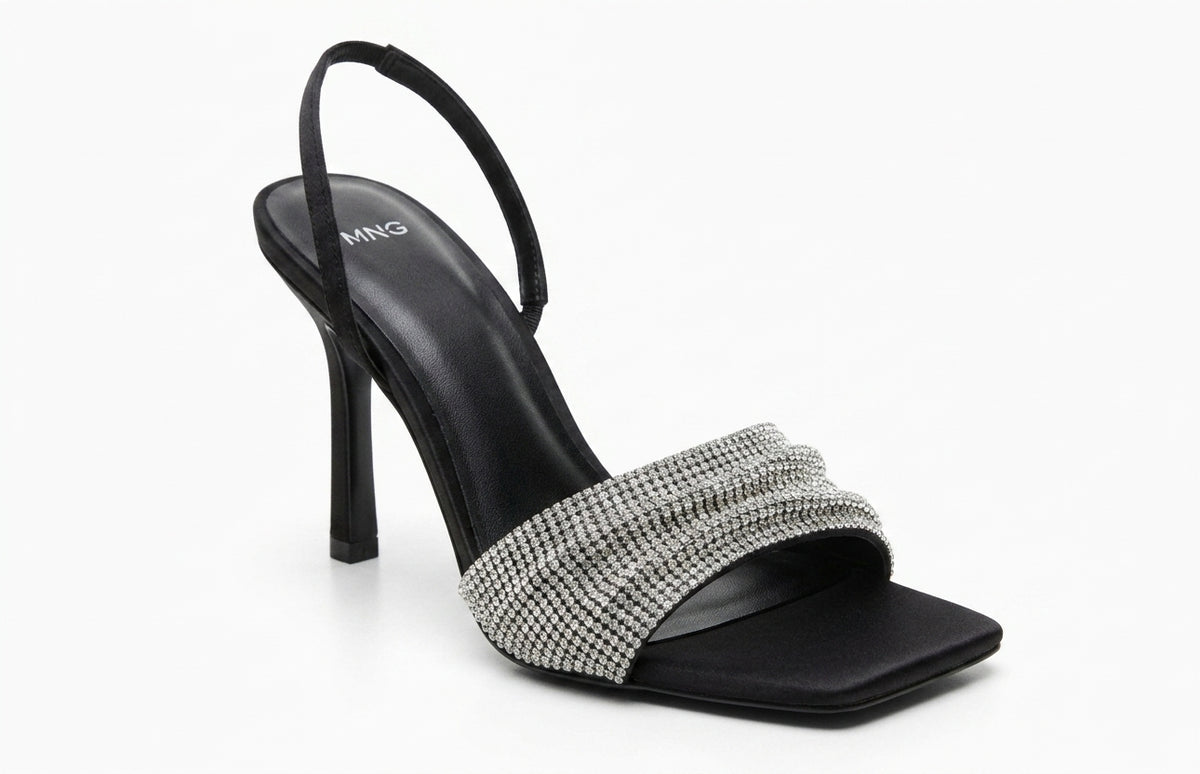 Sandales à talons hauts noires avec brides scintillantes MNG