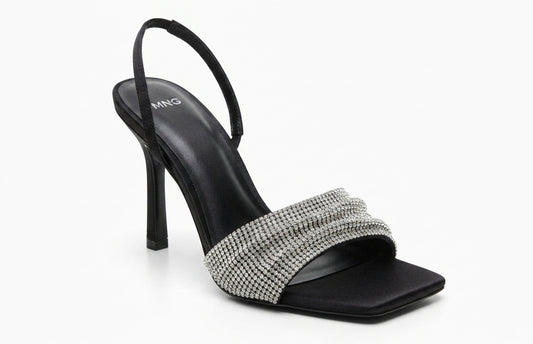 Sandales à talons hauts noires avec brides scintillantes MNG