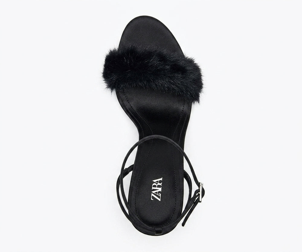 Sandales à talons Zara noires avec fourrure