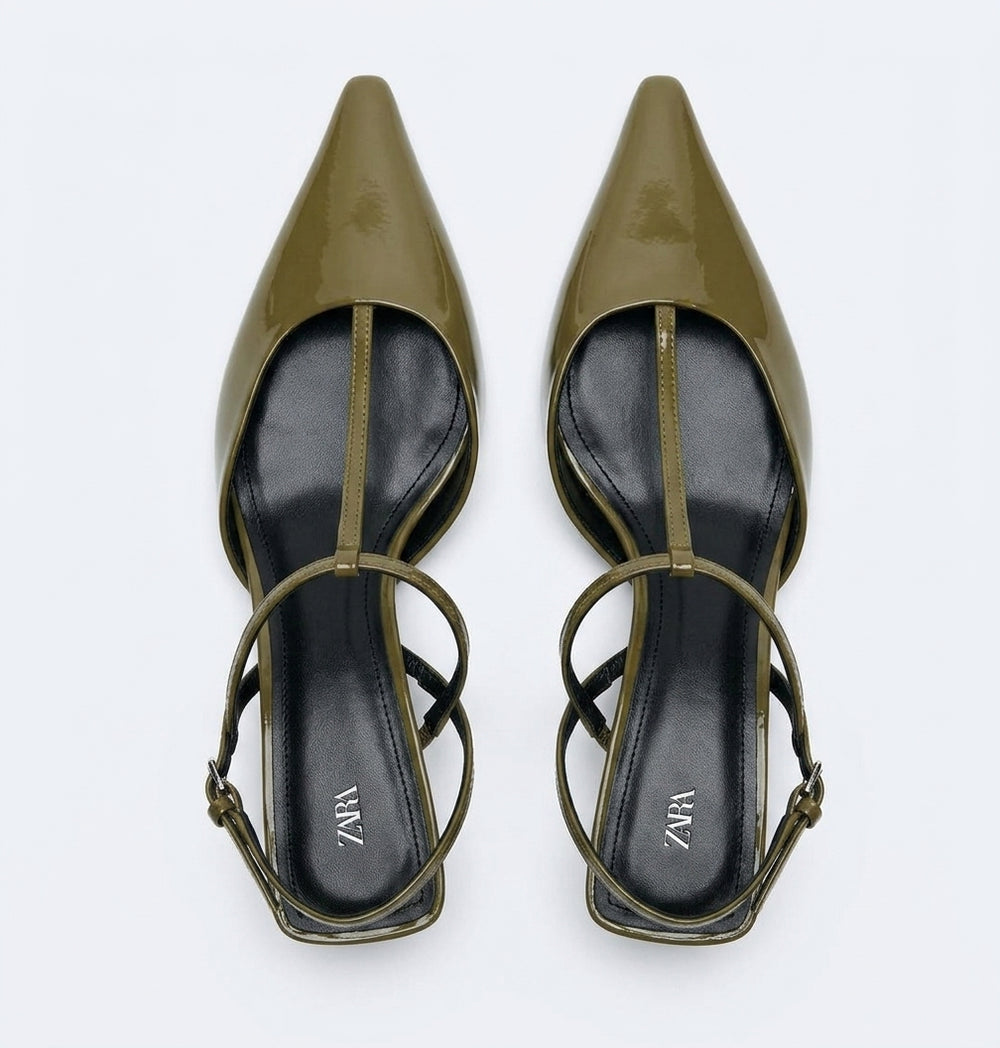 Escarpin Zara vert kaki brillant