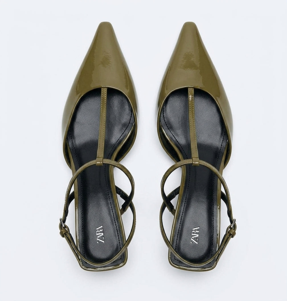 Escarpin Zara vert kaki brillant